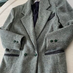 Women’s vintage wool tweed blazer and skirt set green old money academia office
